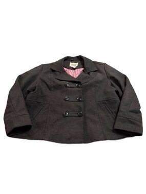 Y2K Vintage American Rag Cropped Military Pea Coat (Charcoal Grey) Size XL/1X